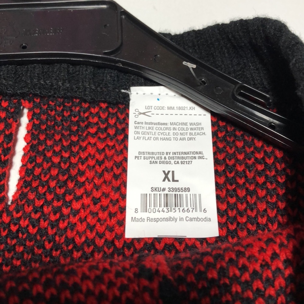 NEW Holiday Red & Black Buffalo Check Large Dog Knit Sweater Size XL - Picture 7 of 12